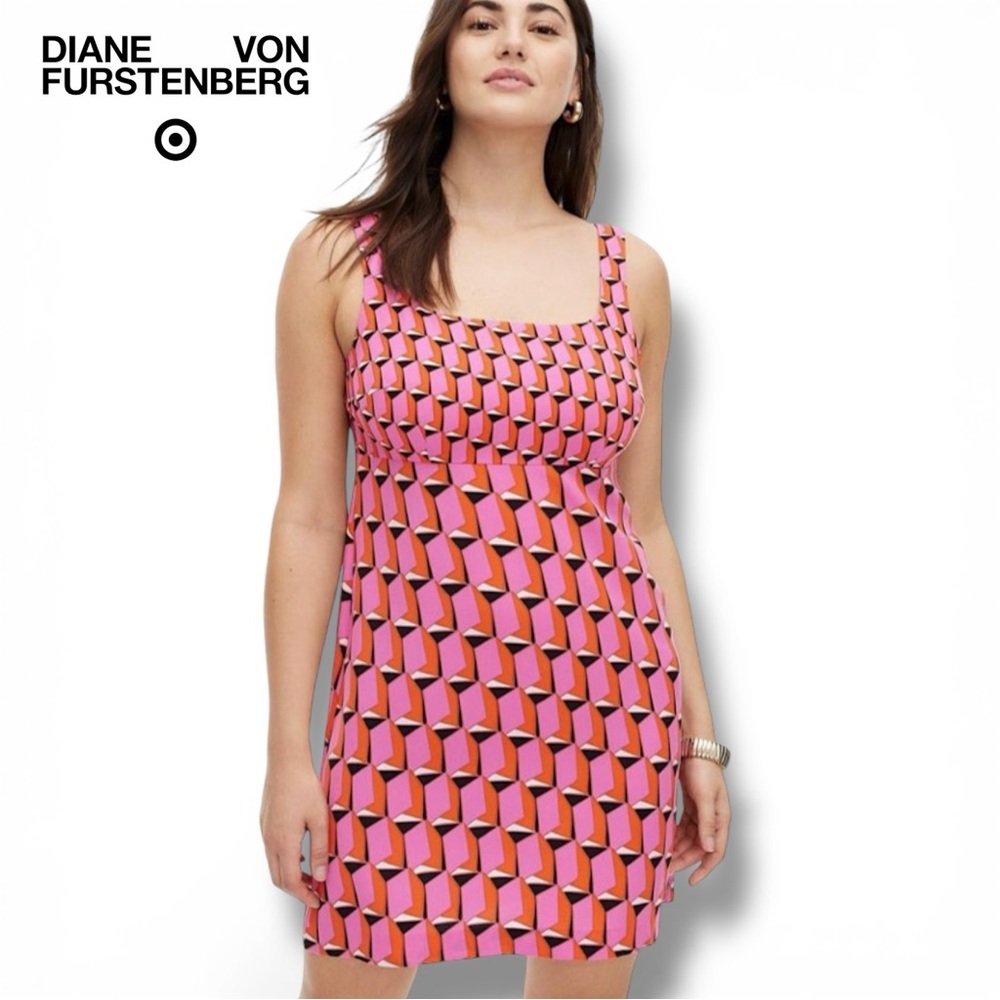 Diane Von Furstenberg xTarget Dress 90s Shift Pink Modern Geo Mini | Sz 14 | NWT